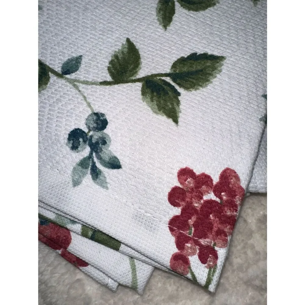 LRL White Red Blue Green Berry Print Terrycloth Cotton Dish Tea Kitchen Towels